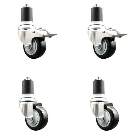 Service Caster 3 Inch 316SS Black Poly Swivel 1-3/4 Inch Expanding Stem Caster Lock Brake, 2PK SS316TTLEX20S314-PPUB-BLK-2-S-2-134